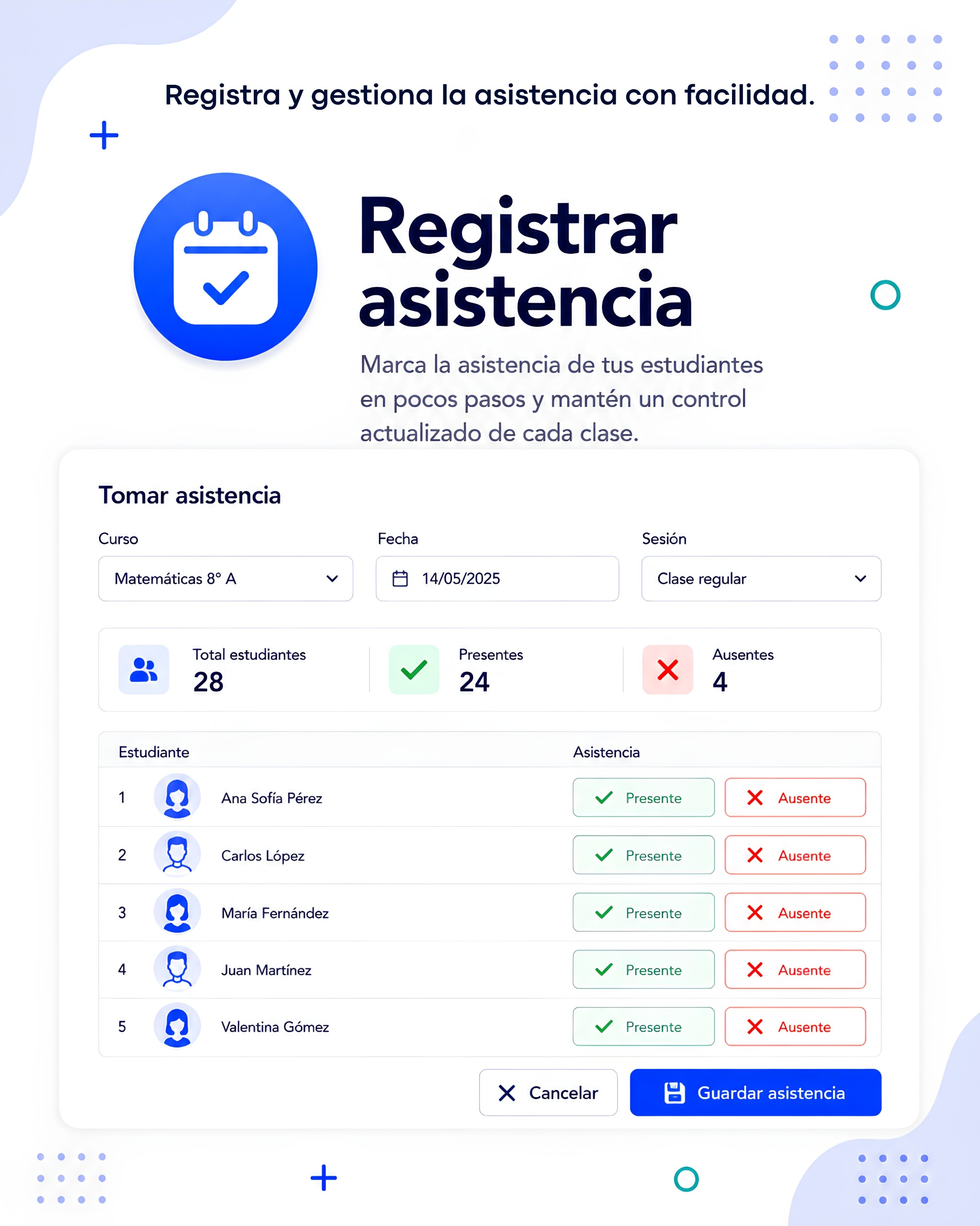 Módulo de Registrar Asistencia en BrightMind
